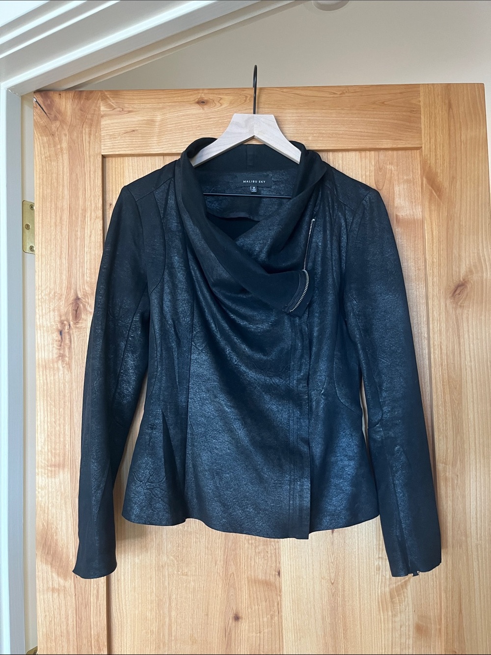 Black faux leather jacket side zip